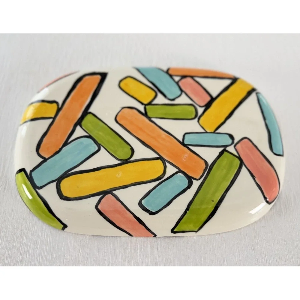 Ceramic Platter Serving Tray Dish Retro Colorful MCM Flash Bold Abstract